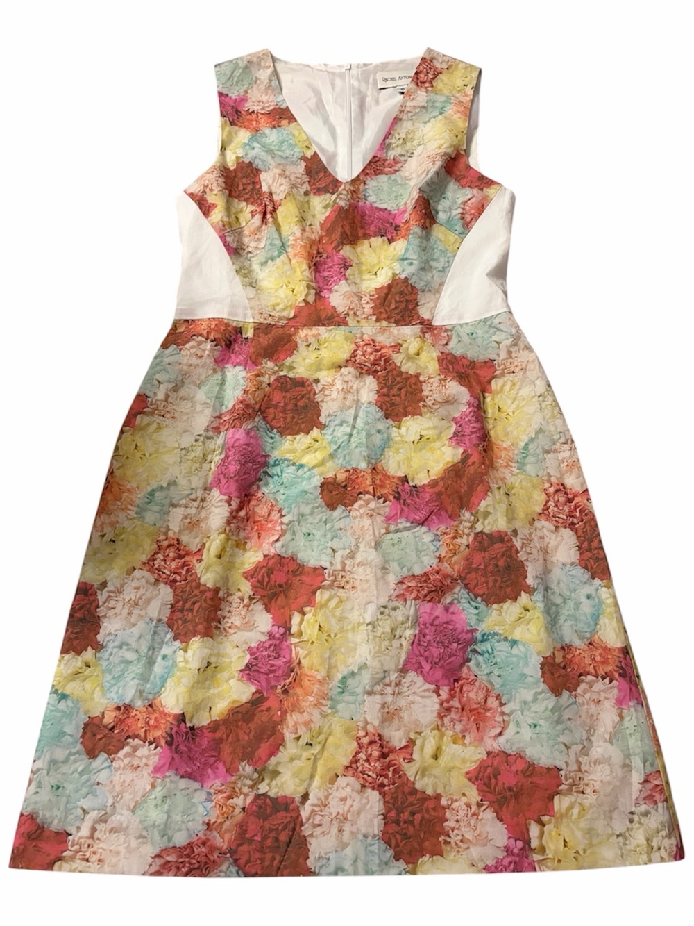 NWOT Rachel Antonoff Multi-Color Carnation V-Neck Midi Dress Size 10 Fit & Flare - Picture 2 of 4